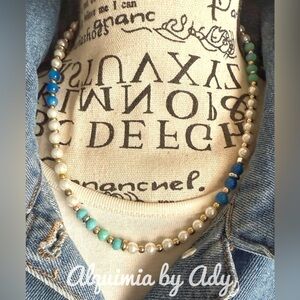 Alquimia Cream and blue apatite Necklace Classic Pearl Design